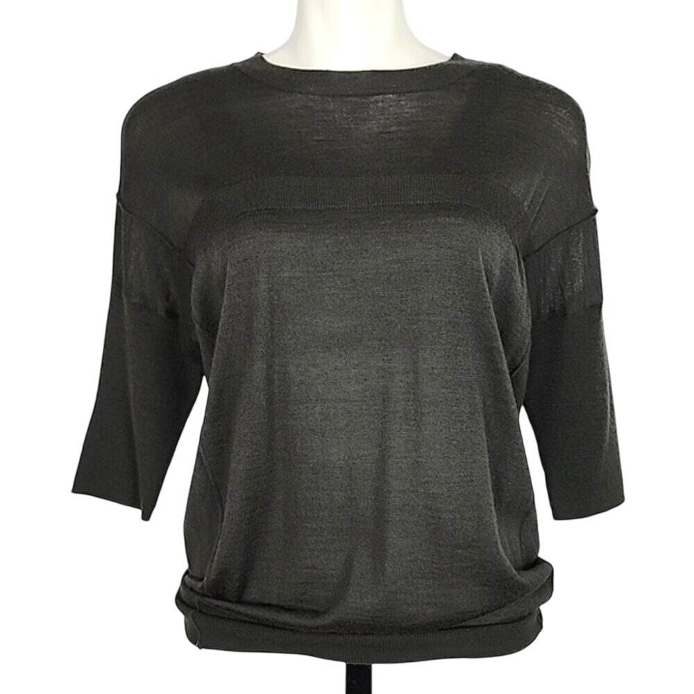Sandra Angelozzi Women's Wool Blend Hunter Green Knit Crew Neck 3/4 Sleeves M